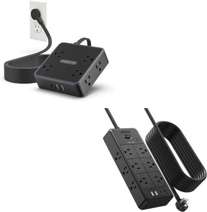 ⚡ Flat Plug Power Strip | 5 Outlets + 4 USB + Surge Guard 🛡️