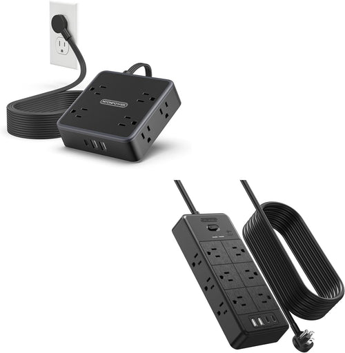 ⚡ Flat Plug Power Strip | 5 Outlets + 4 USB + Surge Guard 🛡️