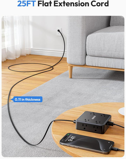 ⚡ Flat Plug Power Strip | 5 Outlets + 4 USB + Surge Guard 🛡️