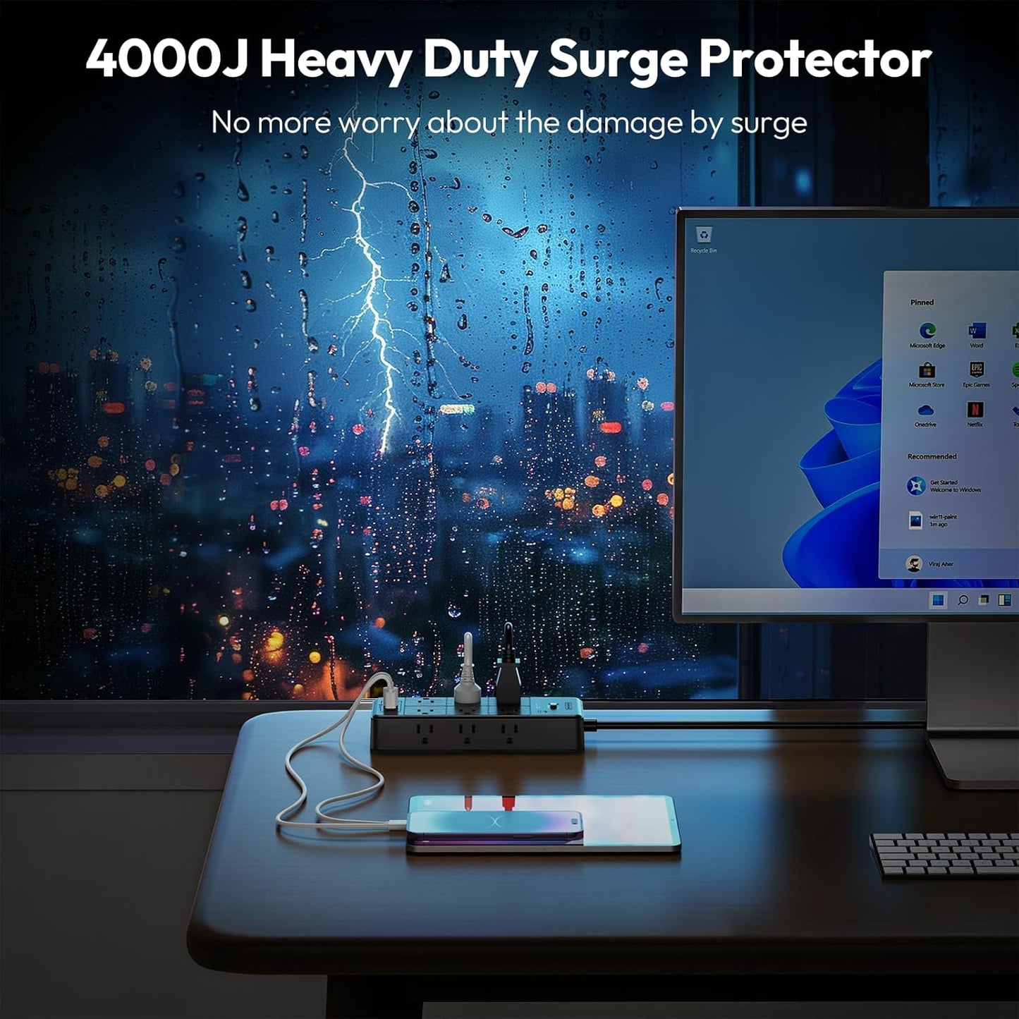 ⚡ Flat Plug Power Strip | 5 Outlets + 4 USB + Surge Guard 🛡️