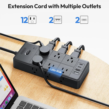 ⚡ Flat Plug Power Strip | 5 Outlets + 4 USB + Surge Guard 🛡️